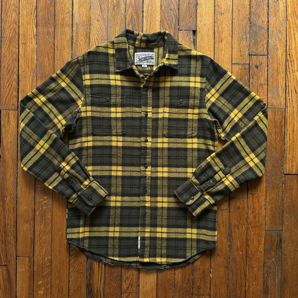 Schott Bros Flannel Shirt Mens Size Small Plaid Shacket Button Cabin Hiking Camp